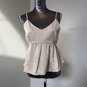Mittoshop Champagne Satin Camisole Top Adjustable Straps Peplum Babydoll  MED